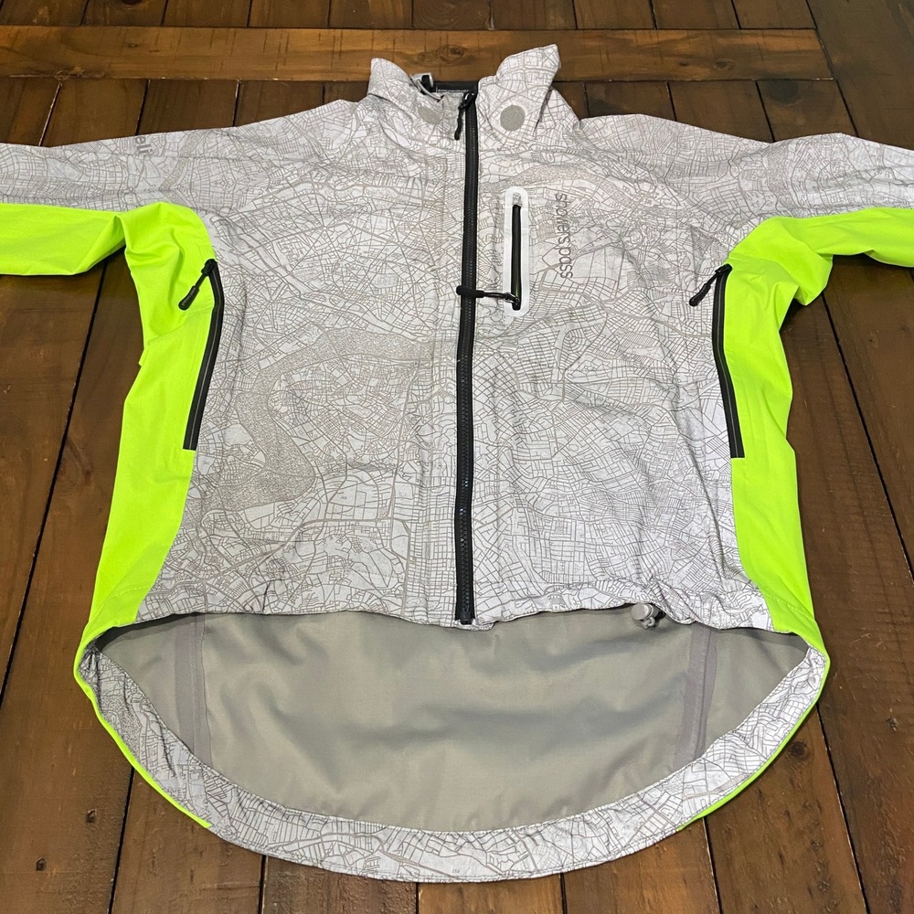 Showers Pass Elite Cycling Jacket Womens Medium Reflective Map Neon Yellow